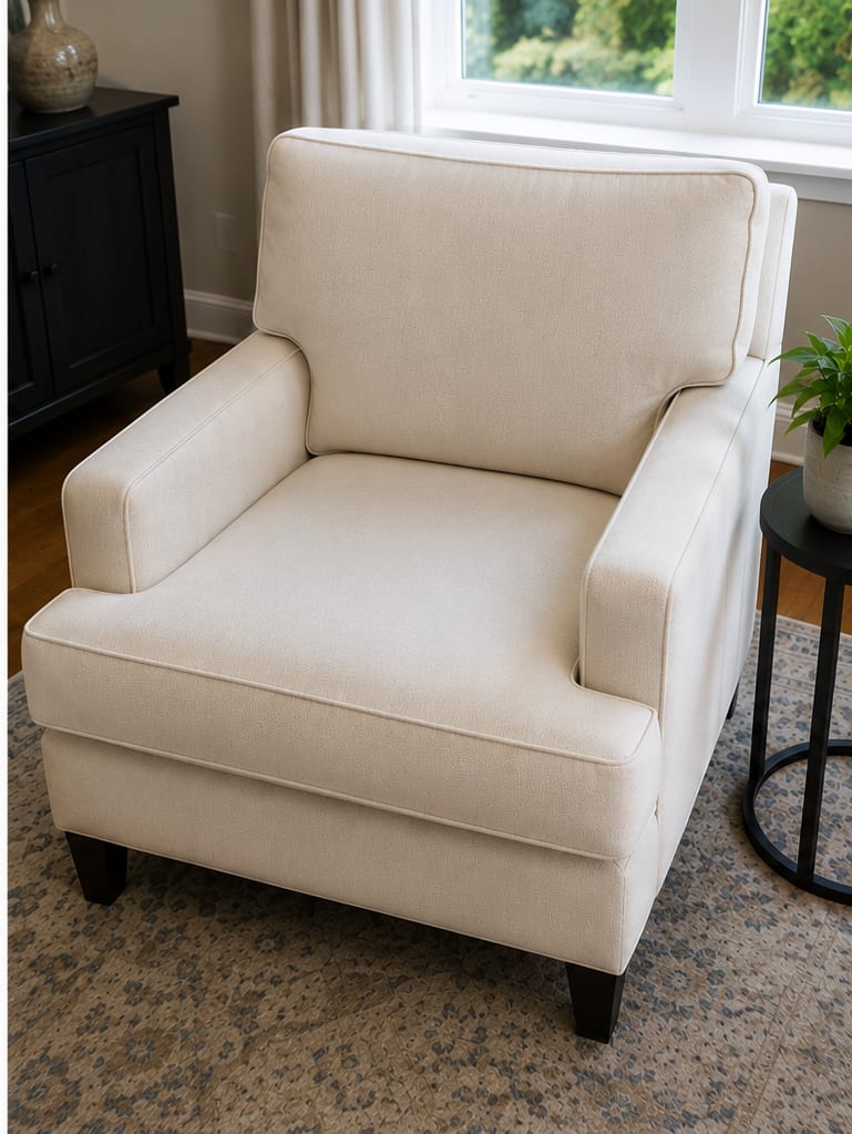 Same chair after cleaning, fabric refreshed