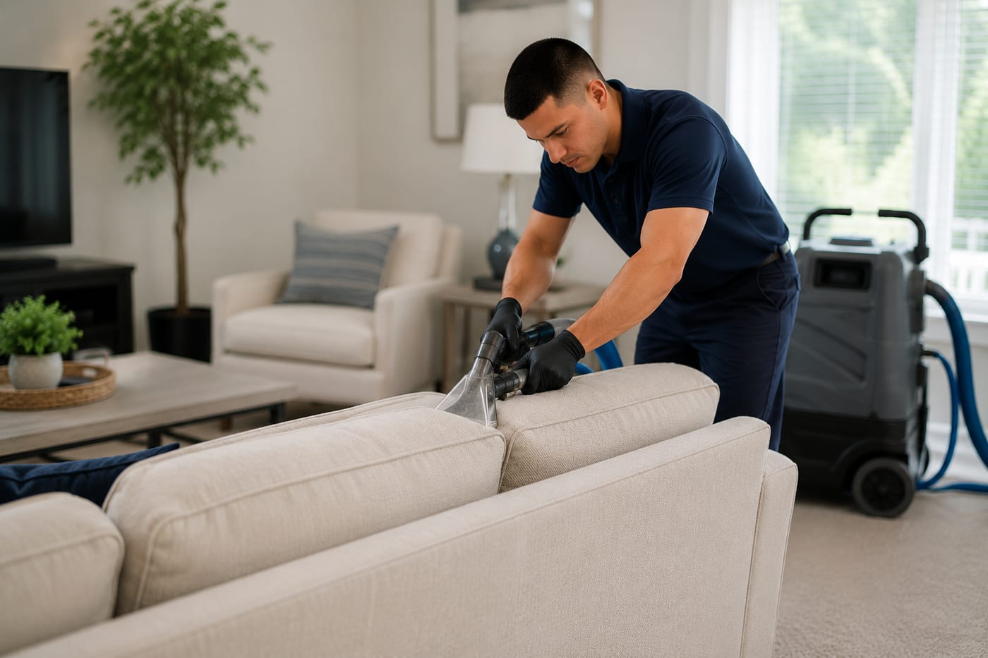 Upholstery cleaning of a fabric sectional sofa